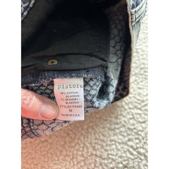 Pistola High Waist Raw Hem Croc Skin Pattern Blue Denim Shorts Size M - Picture 4 of 8